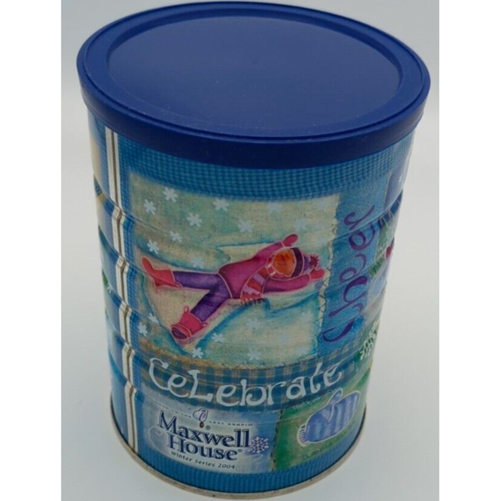 2004 Maxwell House Coffee Winter Series Collectible Coffee Tin Blue Lid Vtg